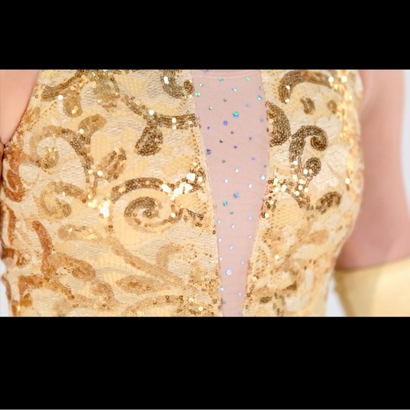 Revolution Dancewear “Encore” Gold Fringe Dance Costume size Large Child - Picture 3 of 16